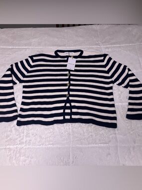 Touche Navy & White Striped Button-Front Cardigan